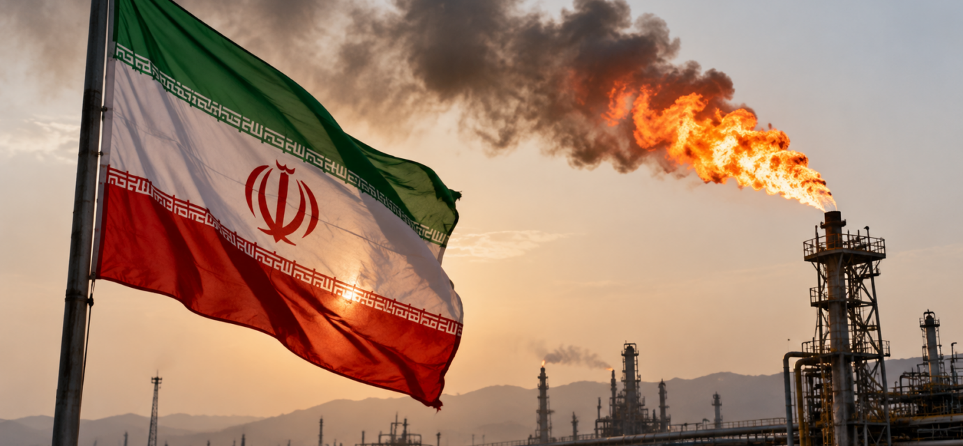 Iranska vlajka nad ropnou rafineriou 1