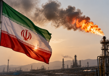 Iranska vlajka nad ropnou rafineriou 1