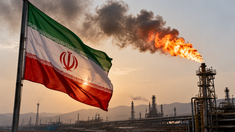 Iranska vlajka nad ropnou rafineriou 1