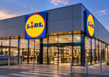 Moderna predajna Lidl za sumraku