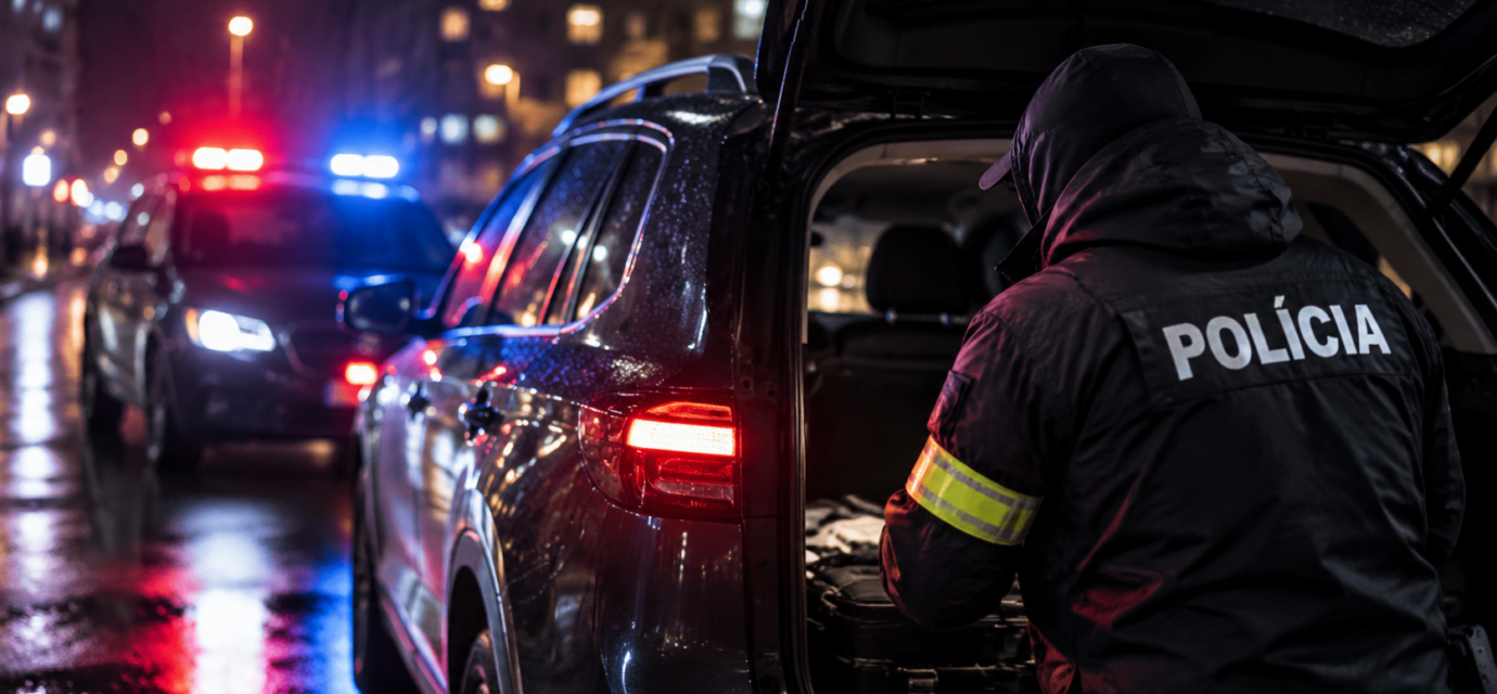 Nocna policajna kontrola v dazdi