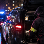 Nocna policajna kontrola v dazdi