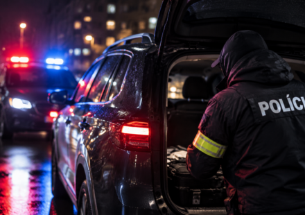 Nocna policajna kontrola v dazdi