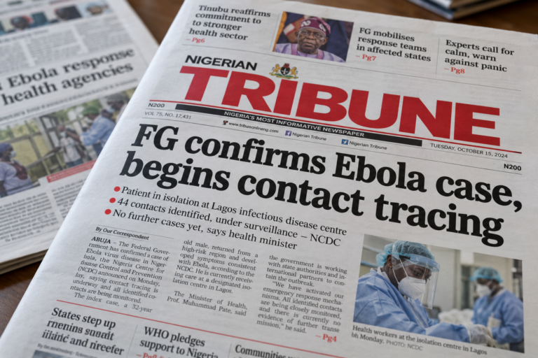 Noviny s titulkom o ebole v Nigerii
