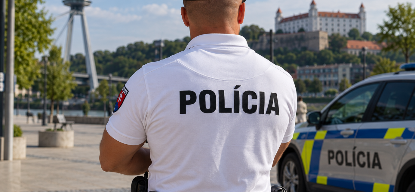 Policajt s vyhladom na Bratislavu