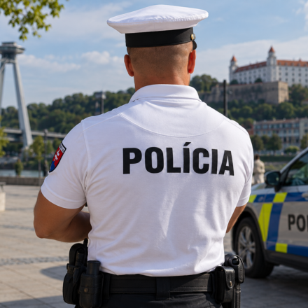 Policajt s vyhladom na Bratislavu