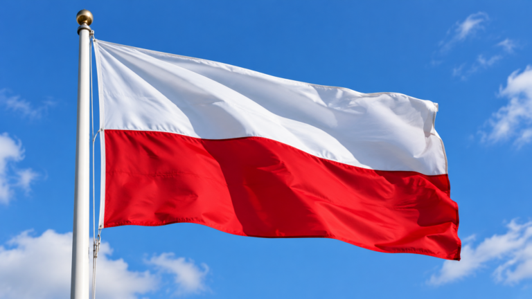 Polska vlajka vo vetre vesmirnom nebi