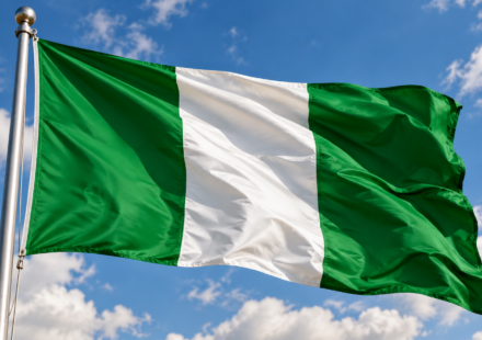 Vlajuca nigerijska vlajka pod oblakmi