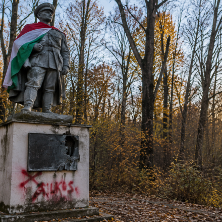 Zabudnuty pamatnik v jesennom lese